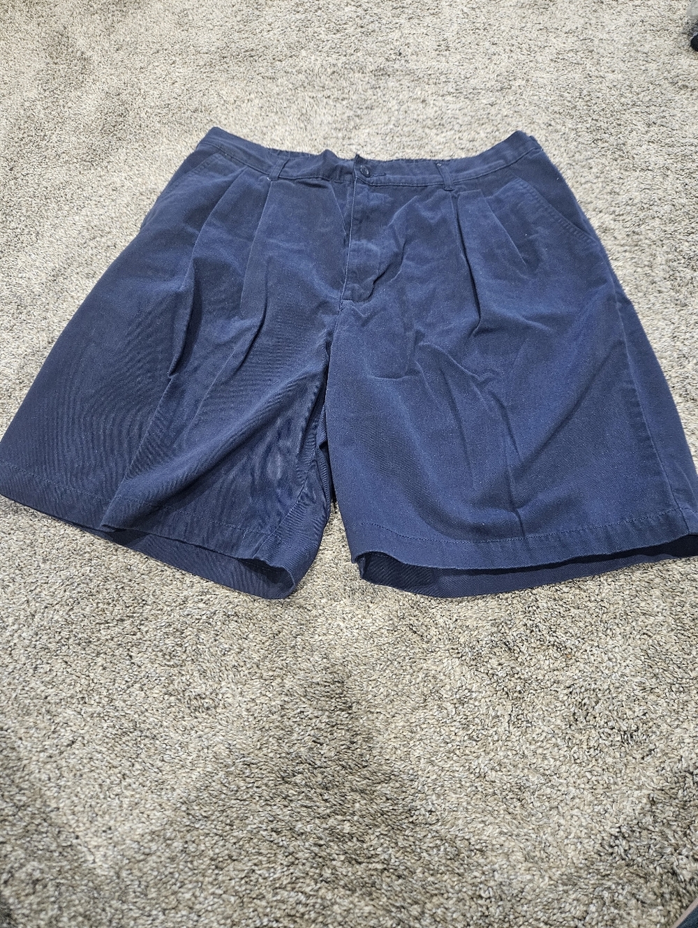 Puritan Navy Pleated-Front Cotton Shorts Size 36